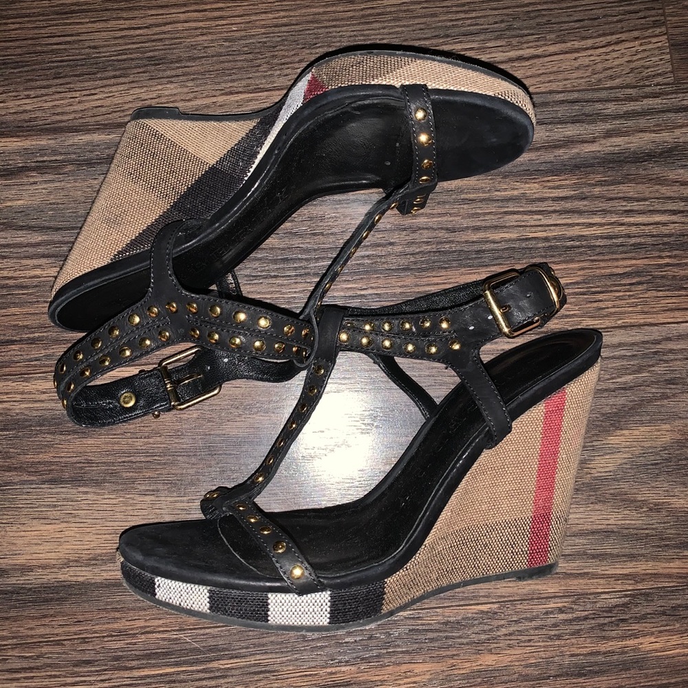 Vintage Burberry studded wedge sandal